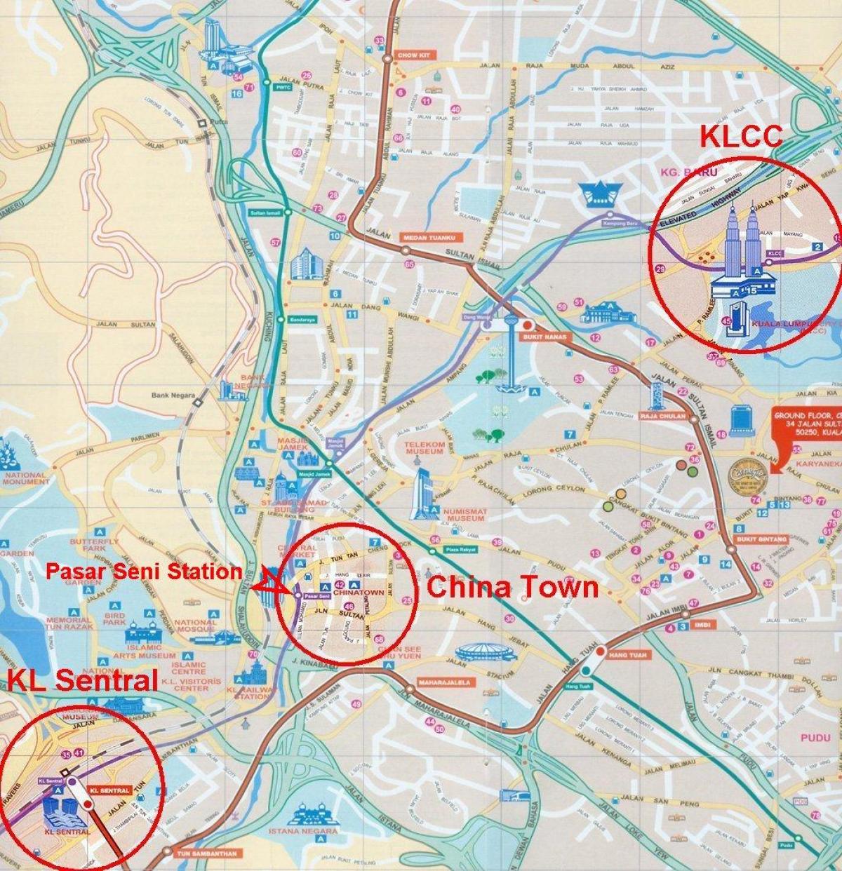 Chinatown w Kuala Lumpur mapie