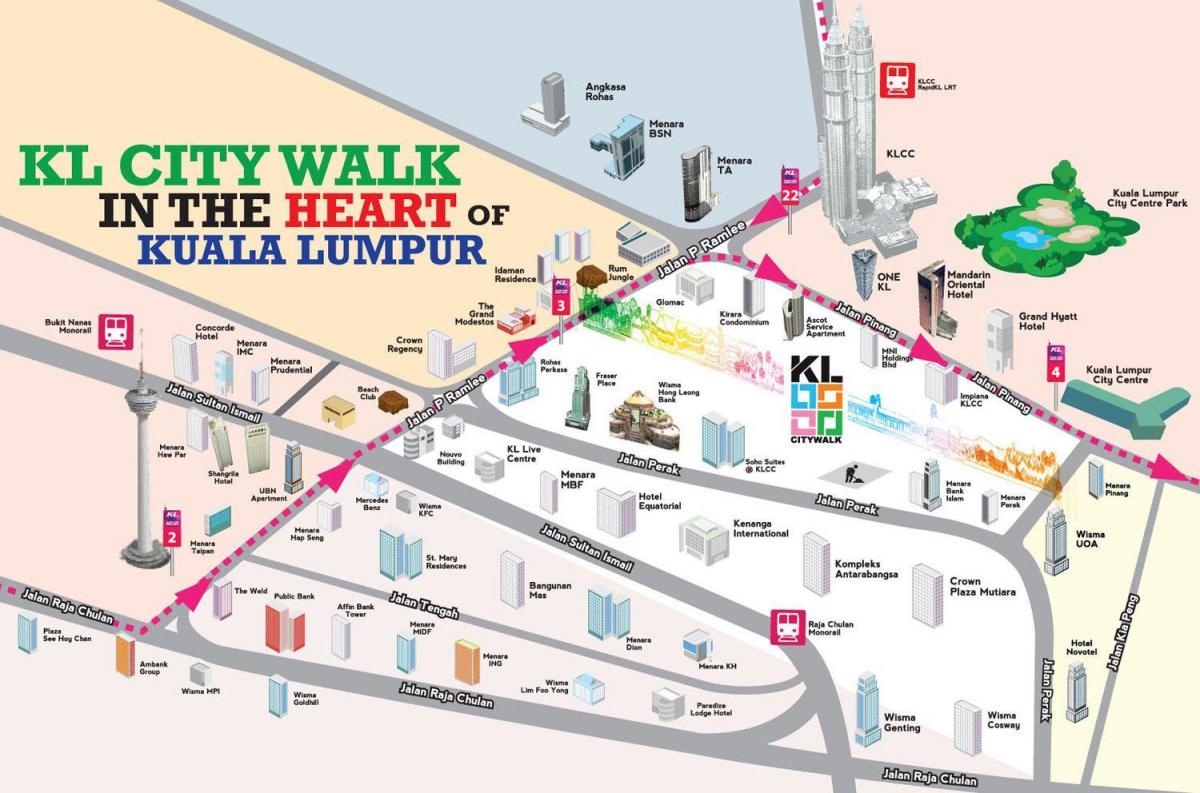 Kuala Lumpur piesza wycieczka na mapie