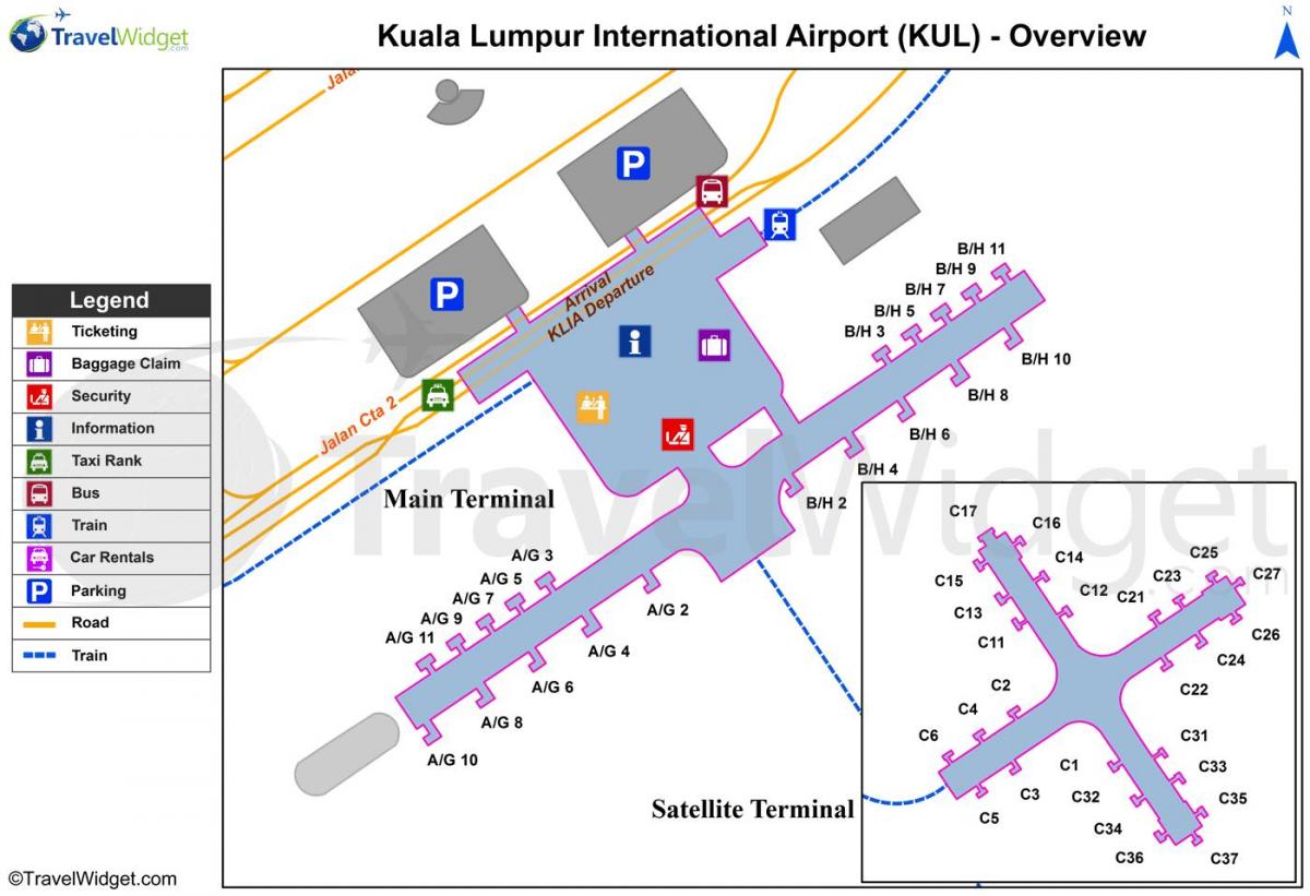 główne lotnisko w Kuala Lumpur, terminal mapa