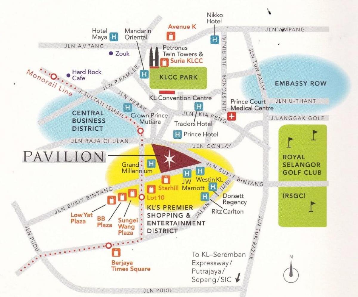 mapa atrakcji, jak pavilion Kuala Lumpur
