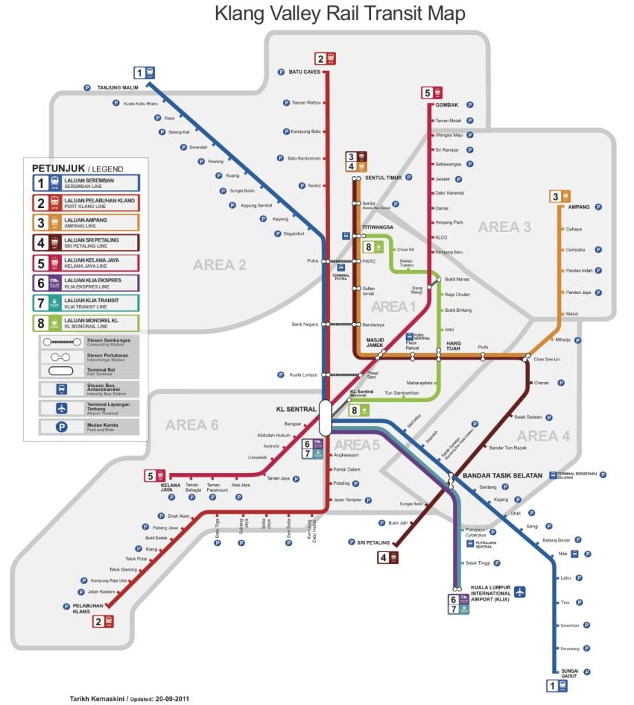 Pociąg na lotnisko na mapie Kuala Lumpur 