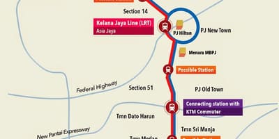 Келана Jaya stacji LRT mapie