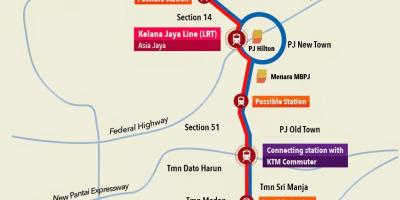 Келана Jaya stacji LRT mapie